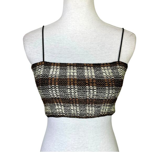 Urban Outfitters UO Dreamweaver Brown Cream Plaid Stretch Cropped Cami Top - Picture 3 of 11